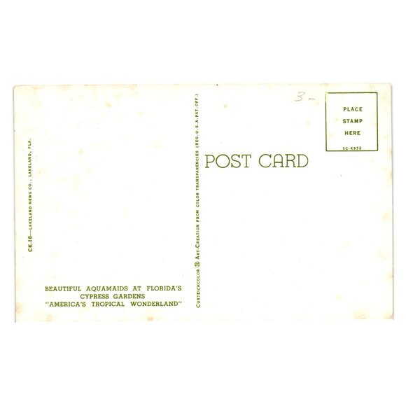 Vintage Postcard Aquamaids Cypress Gardens Water Skiing FL Tropical Wonderland - Picture 2 of 2